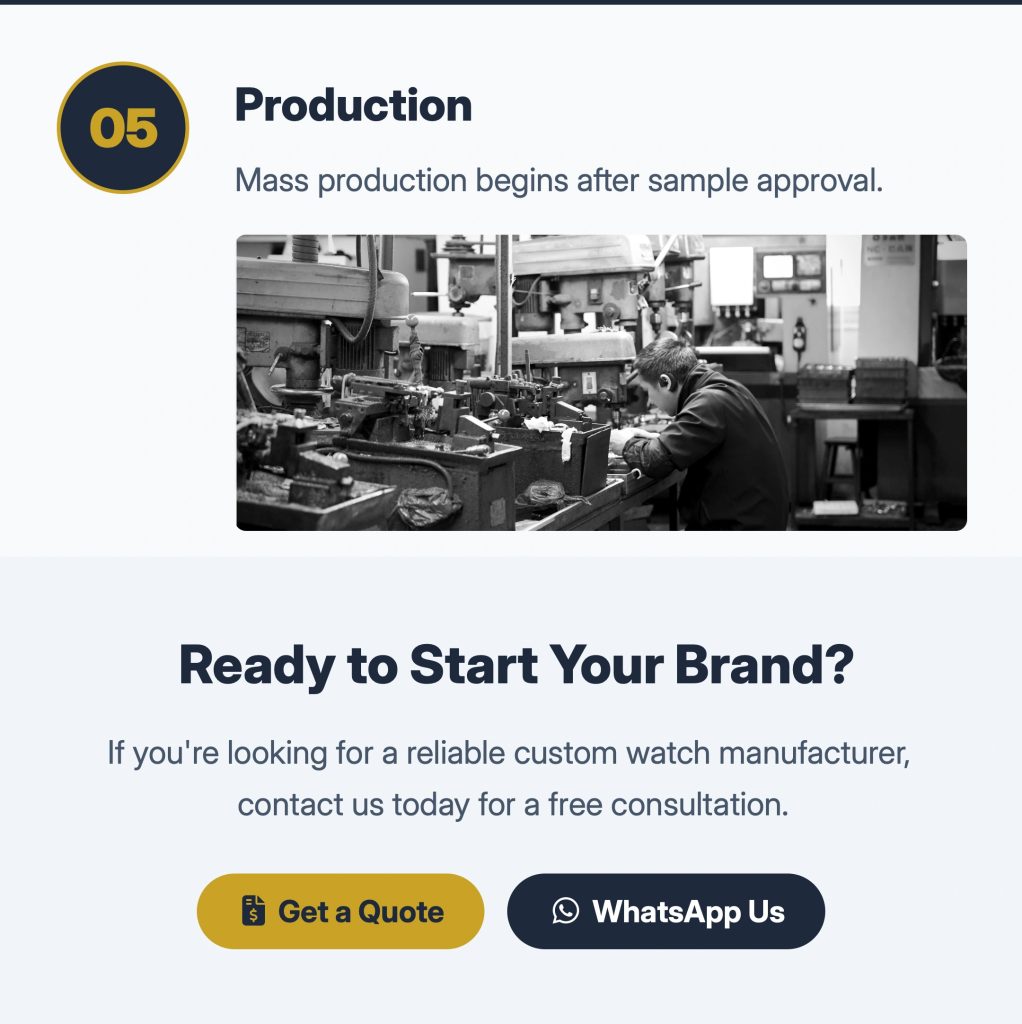 A modern watch manufacturing clean room for mass production, assembly, and testing of private label watch collections
